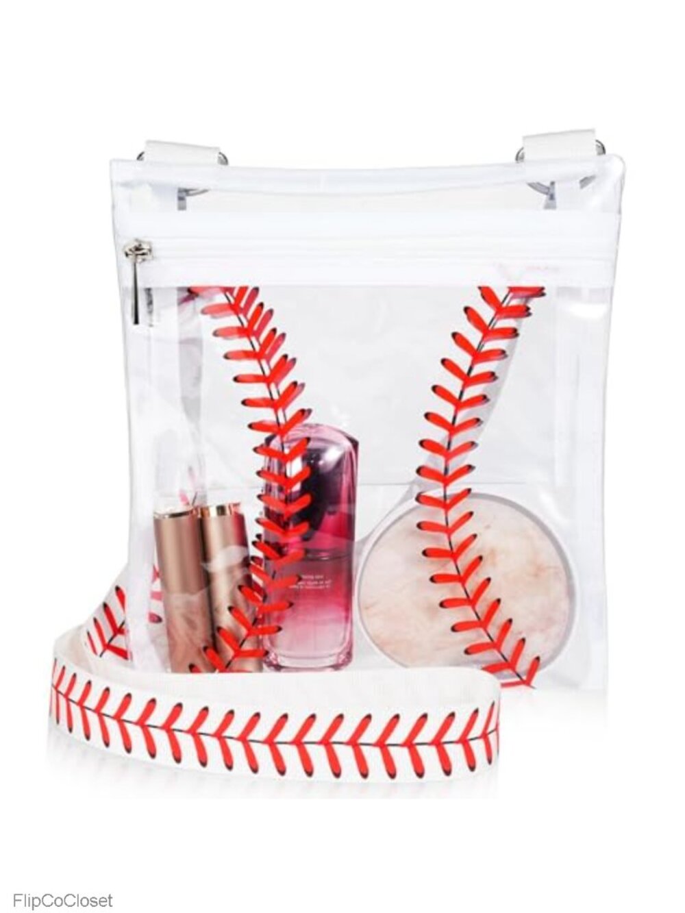 Clear PVC Stadium Approved Crossbody Purse Baseball Theme Adjustable Strap